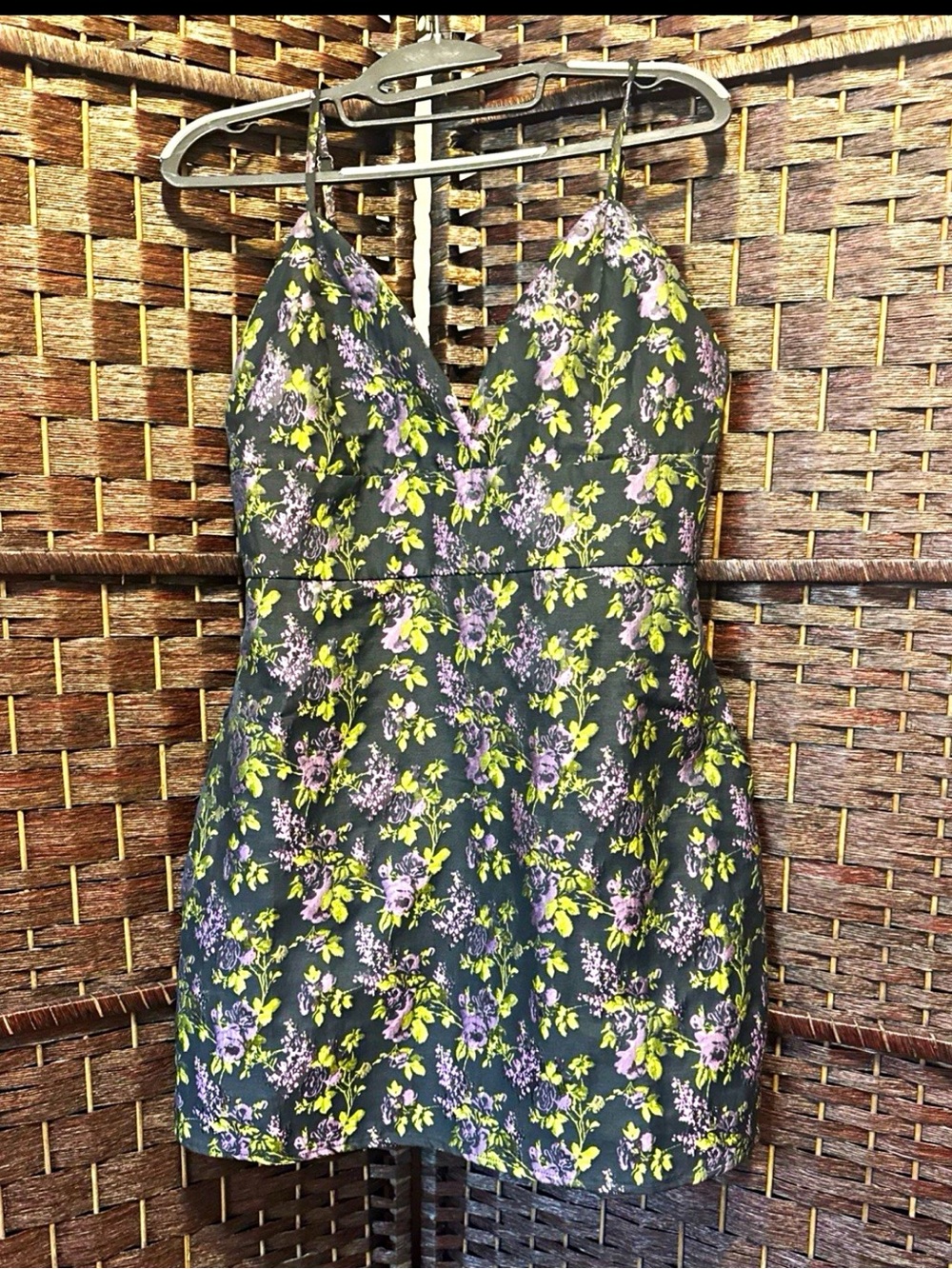 Lulus Black Purple Floral Fit & Flare Mini Dress Medium Adjustable Straps